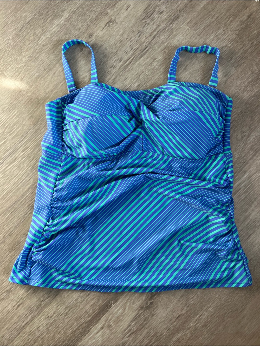 Catalina Periwinkle and Teal Striped Swim Tankini Ruched 3X 22W-24W